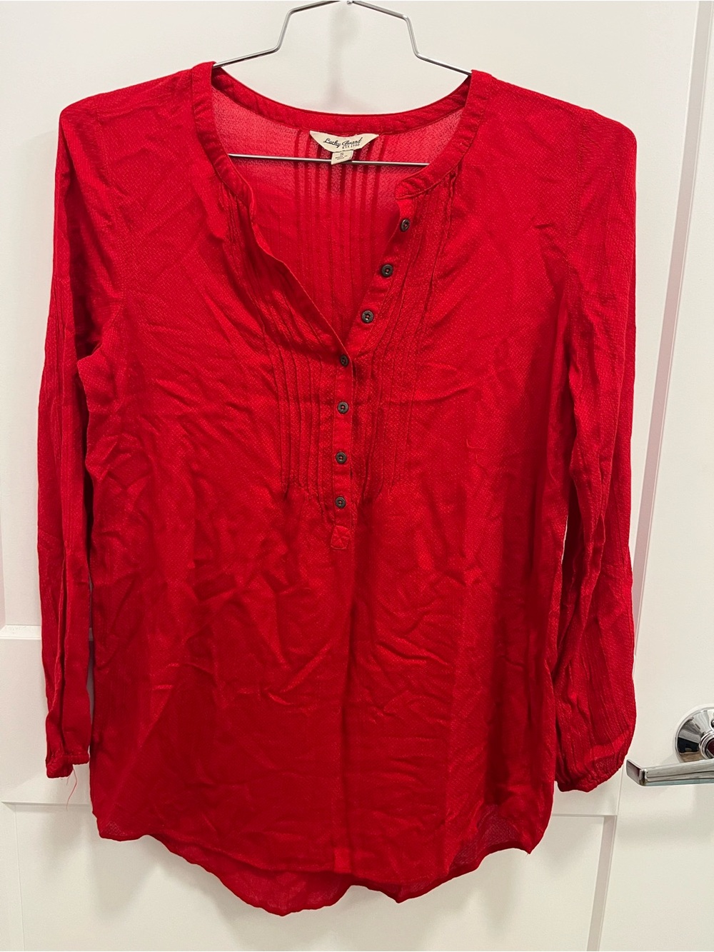 Lucky Brand Red Pintuck Henley Tunic